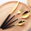 Gold Cutlery Set with Black Handle Stainless Steel Flatware Set Dinnerware 16pcs Gold Black Tablewar