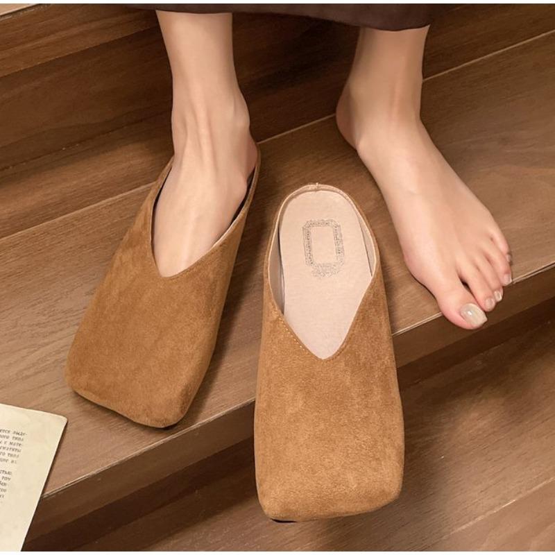 Fashion New Women Mules Summer Elegant Square Closed Toe Flat Slippers Female Shoes Casual Leather Black White Slides Plus Size 35-42