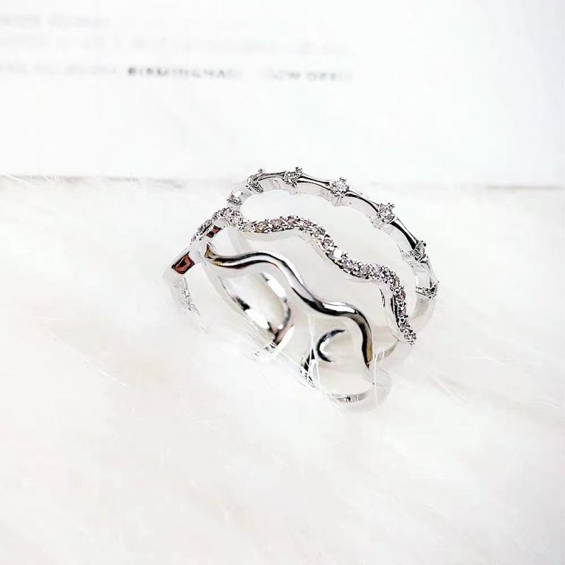 Dongdaemun Three-Layer Zirconia Ring for Women - Versatile Cool Style Finger Jewelry Adjustable Open