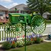 Garden Wind Spinner, Green Tractor Windmill Stake With Rotating Wheels For Patio Yard Garden, Unique Outdoor Sculptures Ornament