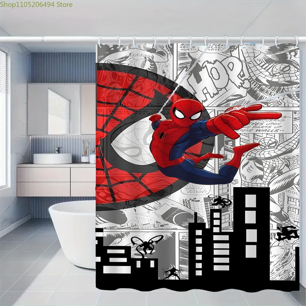 Marvel 1pc Printed Shower Curtain - Spider-Man Swinging Through the City, Durable, Perfect for Cozy Home Bathrooms & Guest Bat