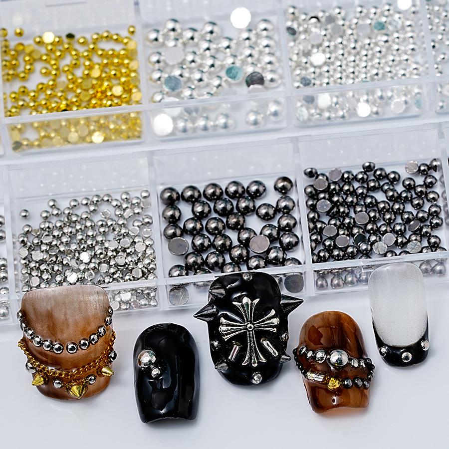 

Cross-border Nail Art Steel Beads Set: Gold, Silver, Grey, Black, Semicircle Alloy