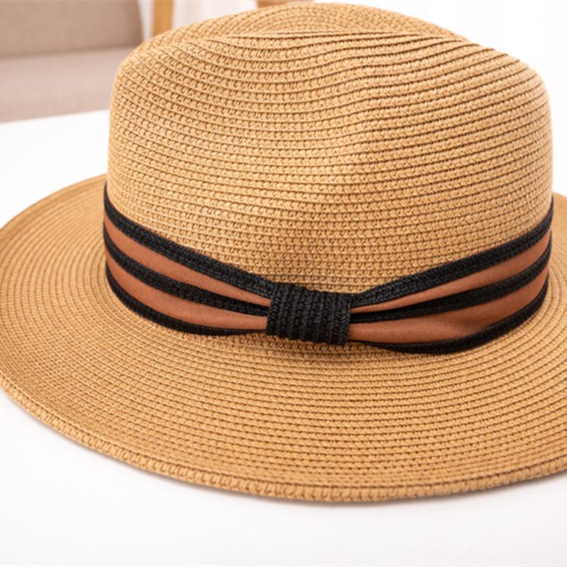Women's Trendy Flat-Top Straw Beach Hat - Sun Protection for Outdoor Travel and Outings