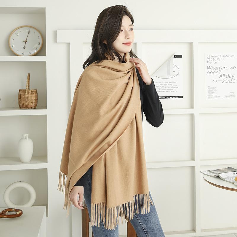 Wool Cashmere Feel Scarf Autumn and Winter Versatile Solid Color Scarf Women's Winter High End Imitation Cashmere Scarf
