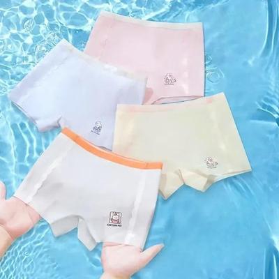 4Pcs Girls Ice Silk Boxer Briefs Seamless Soft Kids Underwear Cute Cartoon Breathable Comfort Flat Angle Shorts