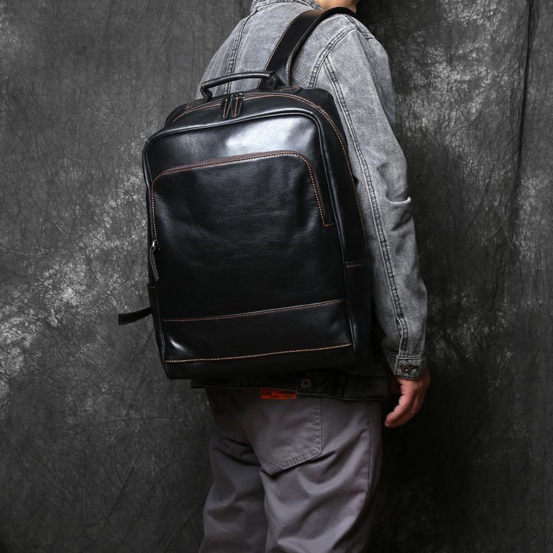 NZPJ Retro Genuine Leather Men's Backpack Top Layer Cowhide Fashion Travel Bag Casual Backpack Large Capacity  Computer Bag