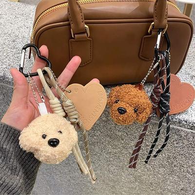 INS Style Teddy Dog Keychain Cute Plush Doll Pendant Bag Charm Heart Shape Hanging Piece Accessories A210