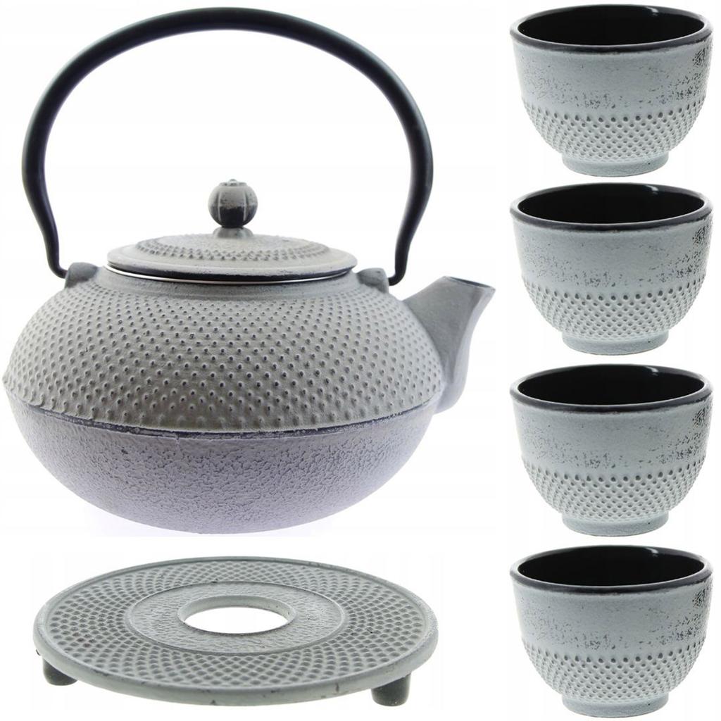 CAST IRON KETTLE 1.5L TEA STRAINER 4x CUPS PLATE