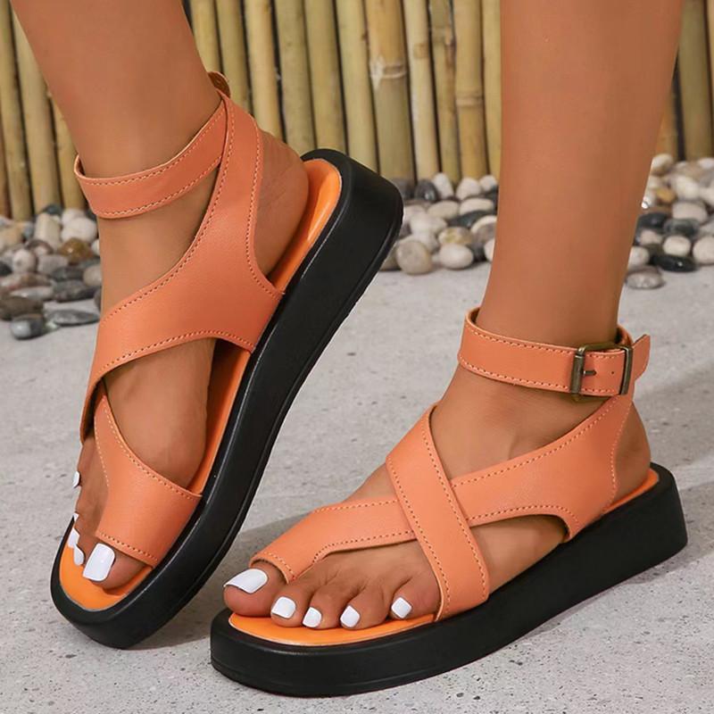 Summer Footwear Comfortable Sandals Women's Plus Size Toe Platform Leisure Ring Ankle Buckle with Women's Shoes.