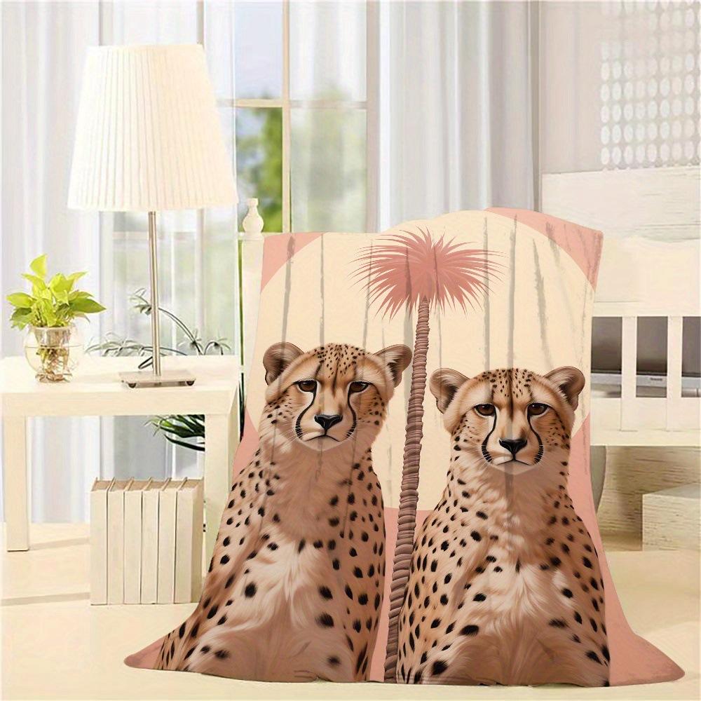 Cartoon cheetah animal digital-printed polyester Bedroom velvet flannel cover blanket Fleece soft sofa cover blankets for beds