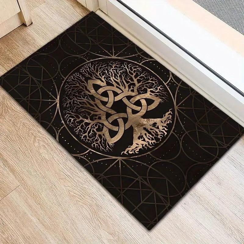 Non-Slip Carpet Nordic Mythology Viking Rune Patterned Area Rug for Living Rooms, Bedrooms, Gardens, and Outdoor Decor Floor Mat