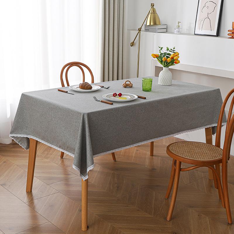Tablecloth Waterproof and Oil-proof Household High-end Solid Color Tablecloth Lace Rectangular Tablecloth Dirt-resistant and Wear-resistant