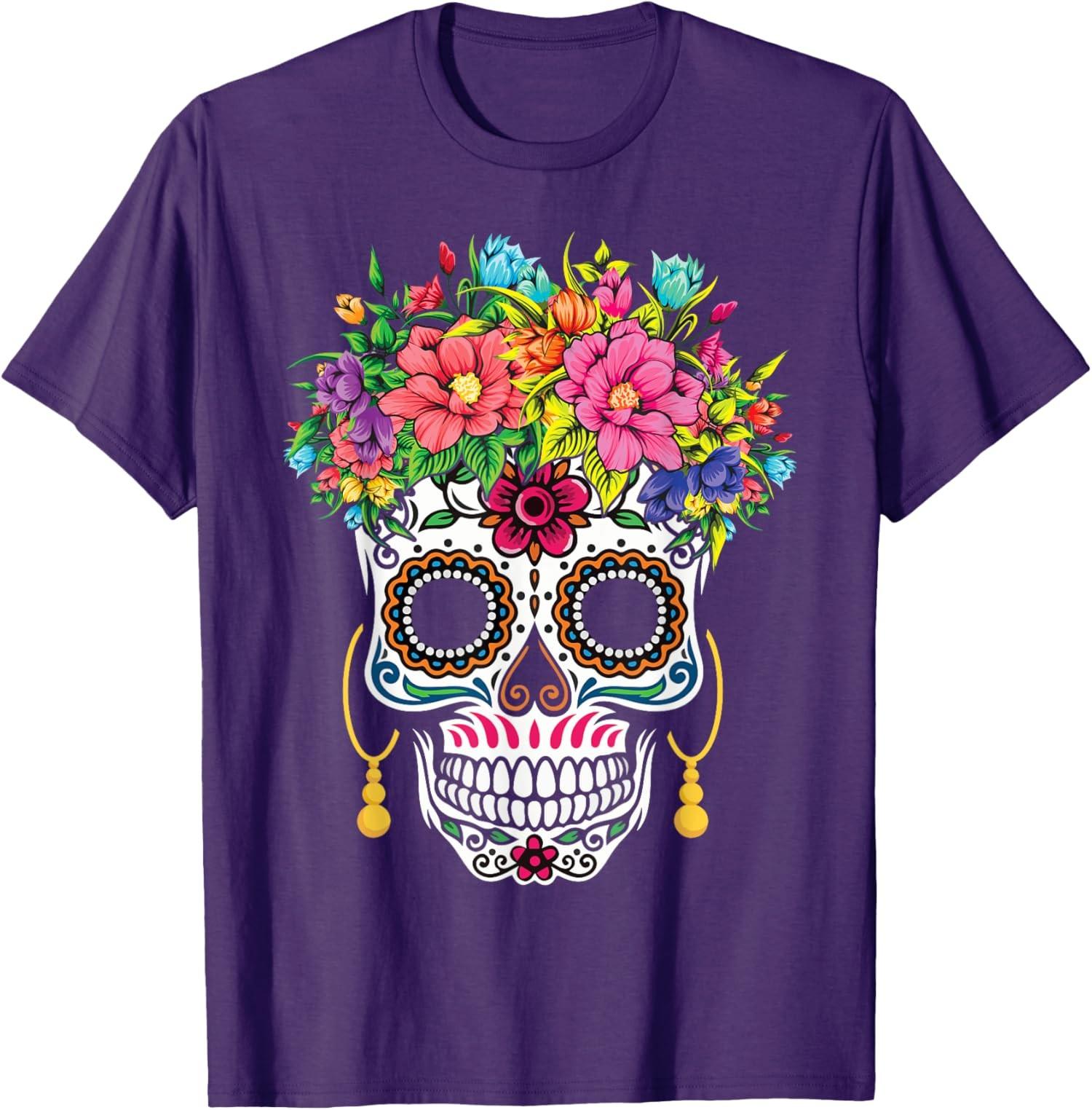Day Of The Dead Sugar Skull Halloween Merch Unisex T-Shirt S