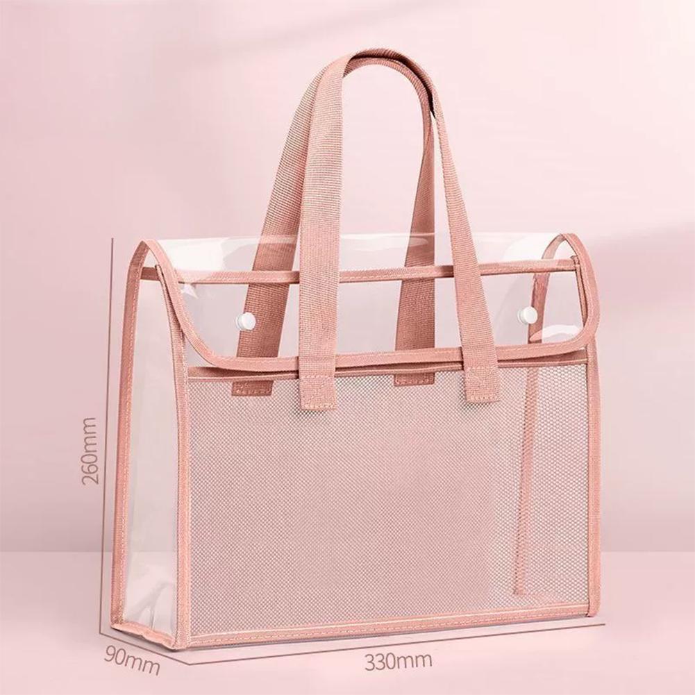 PVC Thickened Transparent Handbag Colorful Storage Bag Large Capacity Waterproof Portable Handbag File Pocket Students Office Supplies
