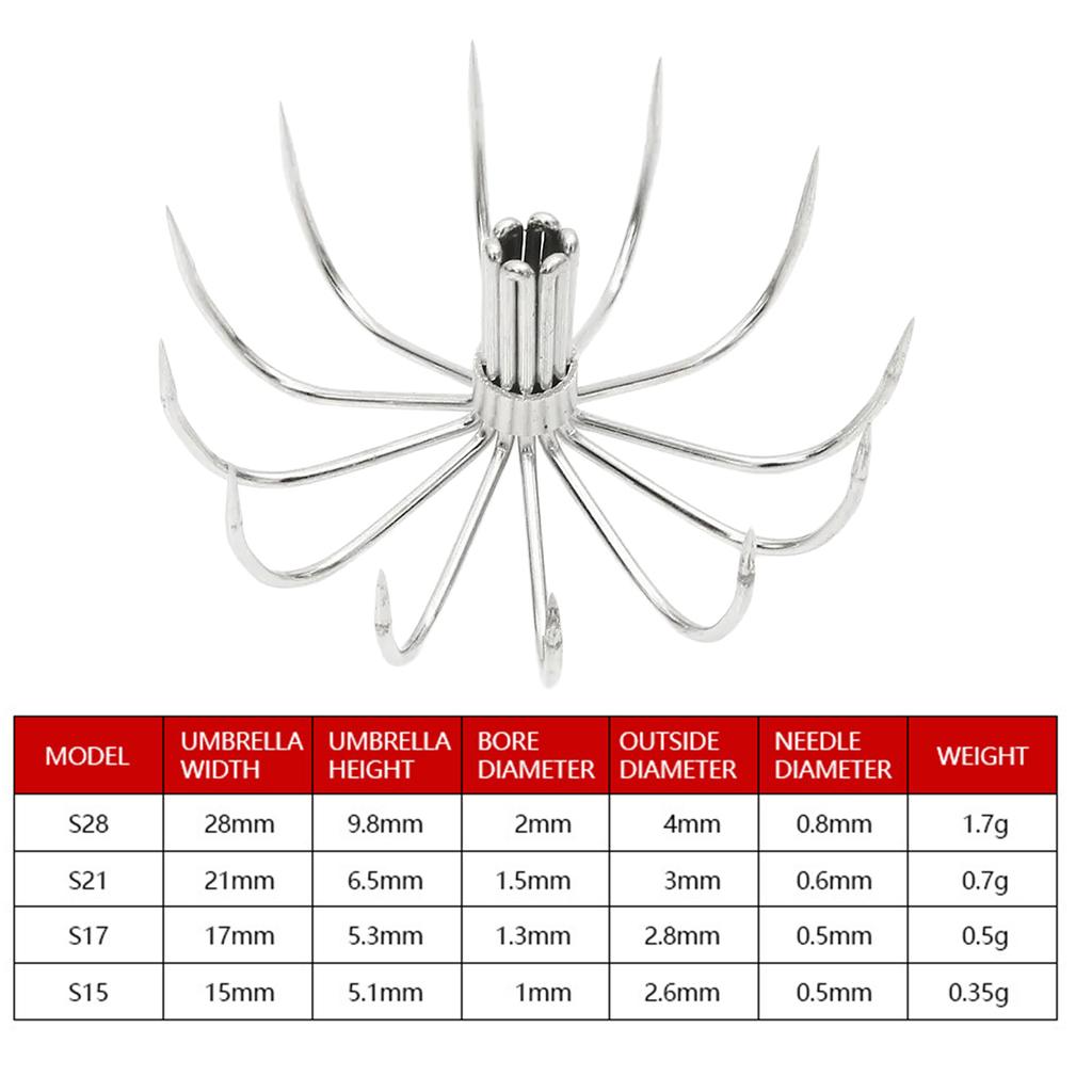 10Pcs Squid Hook Thick Stainless Steel Barbed Umbrella Hook Sea Fishing Fish Hook Cuttlefish Squid Jig Fishing Lure Hook