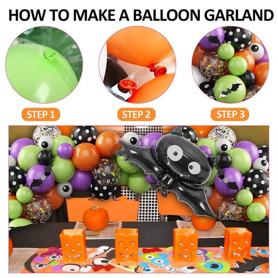 Halloween Balloon Arch Kit Black Orange Purple Green Latex Balloons Eye Balloons with Foil Balloon Halloween Party Decoration