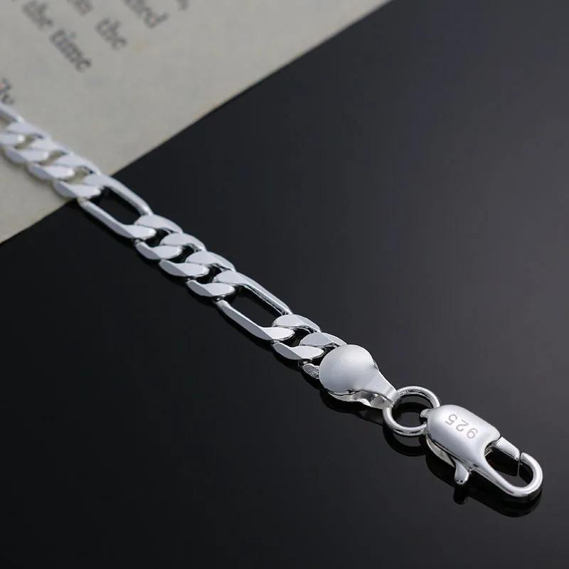 Charms Classic 4MM Sideways Chain 925 Silver Bracelet for Woman Boy Man Jewelry Wedding Party Christmas Gifts
