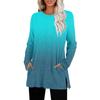 Women's Gradient Printed Round-neck Long-sleeved Top With Pockets And Side Slits