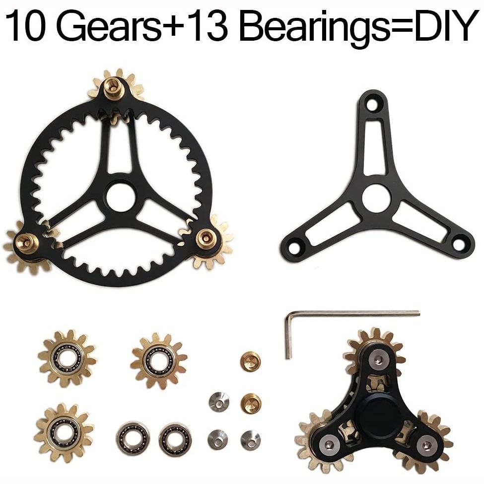 Pure Brass Fidget Spinner Gears Linkage Fidget Gyro Toy Metal DIY Hand Spinner with Multiple Premium Bearings (13 Bearings)