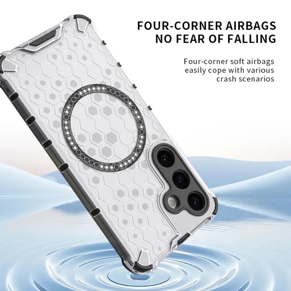 2 in1 Full Shockproof Magsafe Wireless Charging Case For Samsung Galaxy S24 S23 Ultra Plus A35 A55 S23FE Translucent Armor Cover