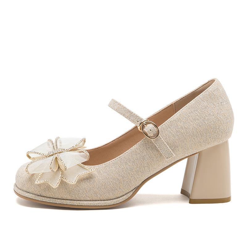 Augustine Mary Jane Women's Shoes 2025 New Summer French High Heel Small Leather Shoes Thick Heel Shallow Temperament Single Shoes