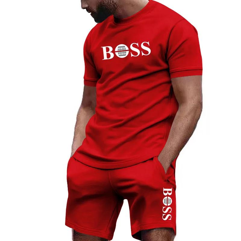 Heren Tweedelig Sportkleding Set: T-shirt met Korte Mouwen en Broek, voor Hardlopen en Fitness, Zomer