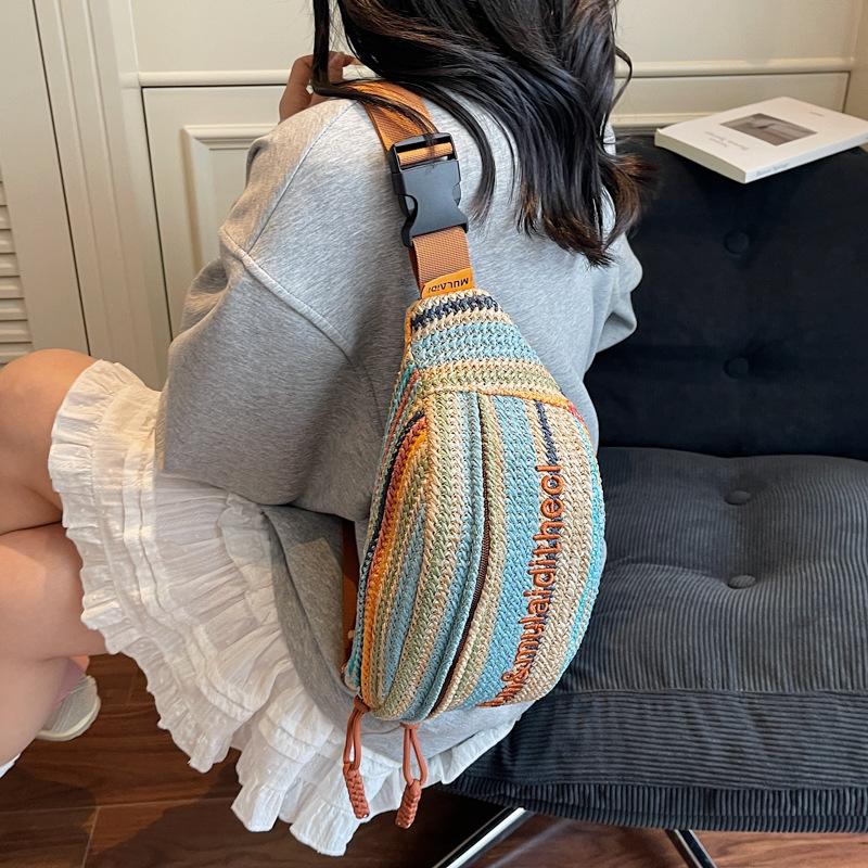 Summer niche straw dumpling bag women's new shoulder messenger bag high-end woven armpit bag