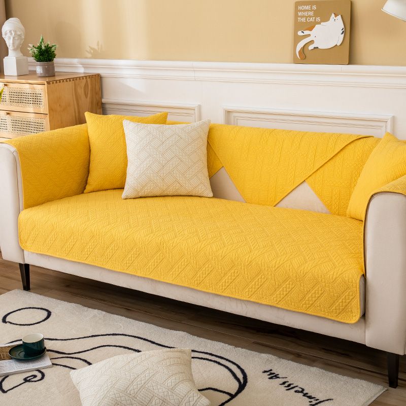 

Nordic Sofa Cushion All Year Round Neutral Minimalist Hyundai Pure Cotton Fabric Non-Slip Cushion Cover Cloth Pure Color Leather Sofa Cover Core-Yellow 45*45cm pillow case