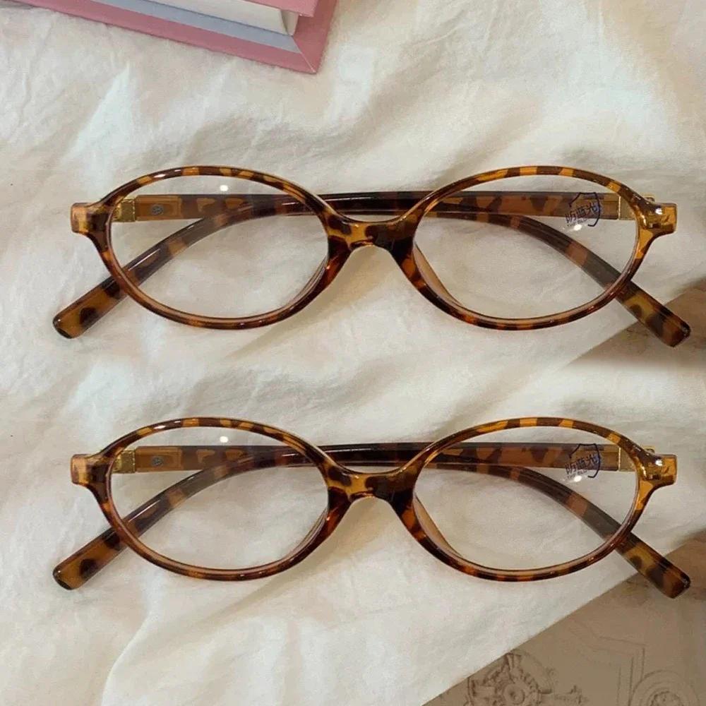 1/2pcs Retro Oval Frame Anti-Blue Light Glasses Sweet Cool Girl Leopard Y2K Eye Glasses Vintage Simple Women Glasses Eyewear