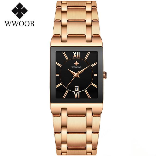 Wwoor Hold Love Square Men'S Steel Strap Watch Quartz Watch Waterproof Business Men