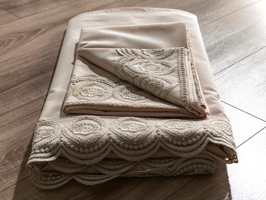 Ceylin Duvet Cover Set 6pcs, Duvet Cover 200x220, Bedsheet 240x260 Cotton Fabric, Full Size, Double Size Beige