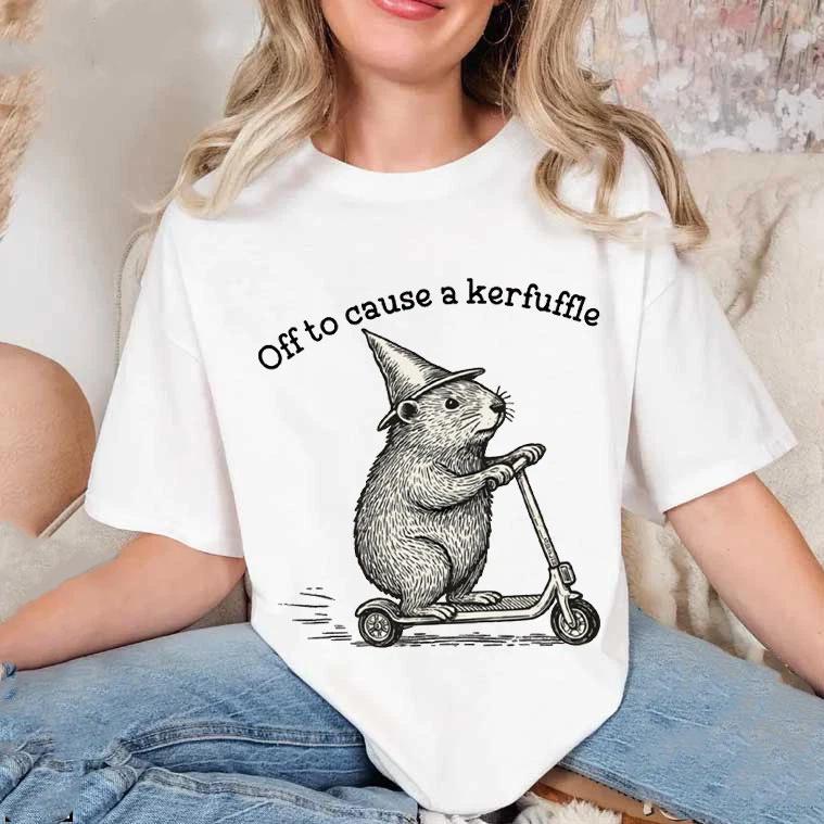 Off To Cause A Kerfuffle Comfort Colors Shirt Funny Groundhog Scooter Tshirt 4XL