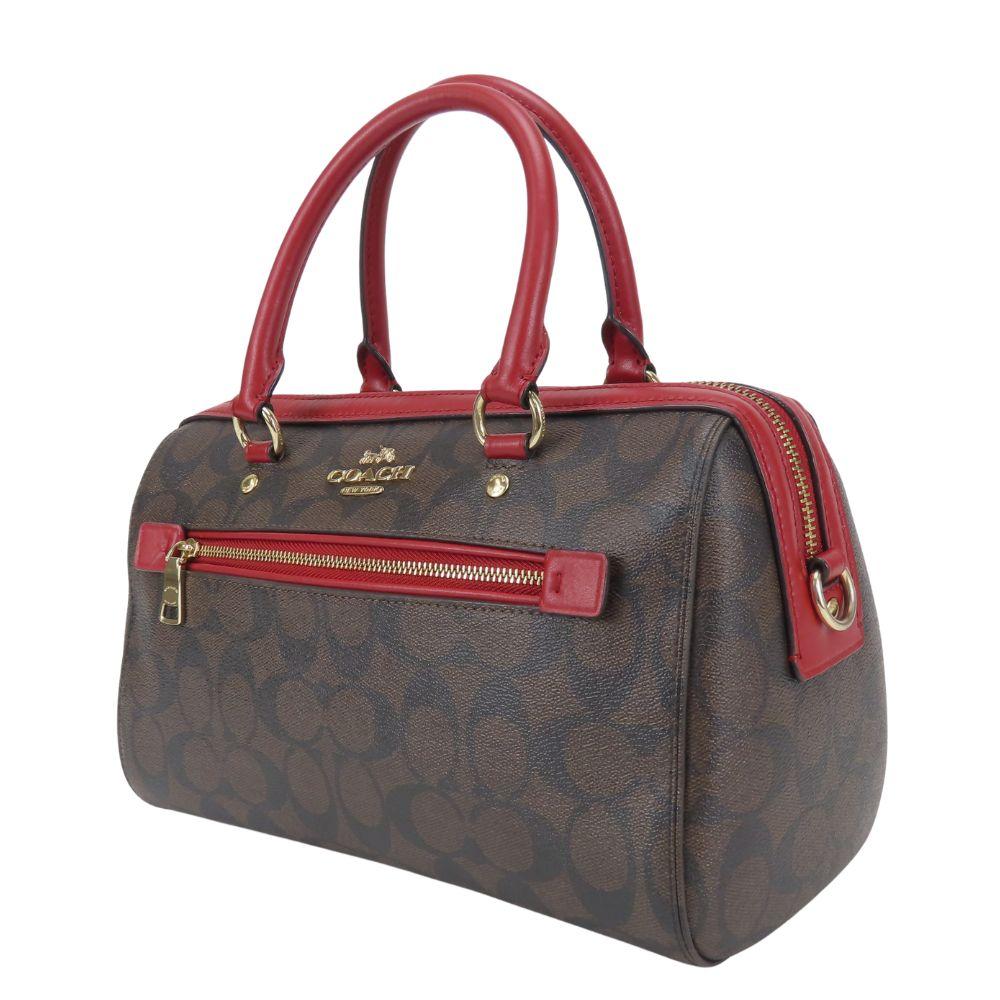 Used COACH Handbag Signature 83607 PVC/leather Brown Red Mini Boston