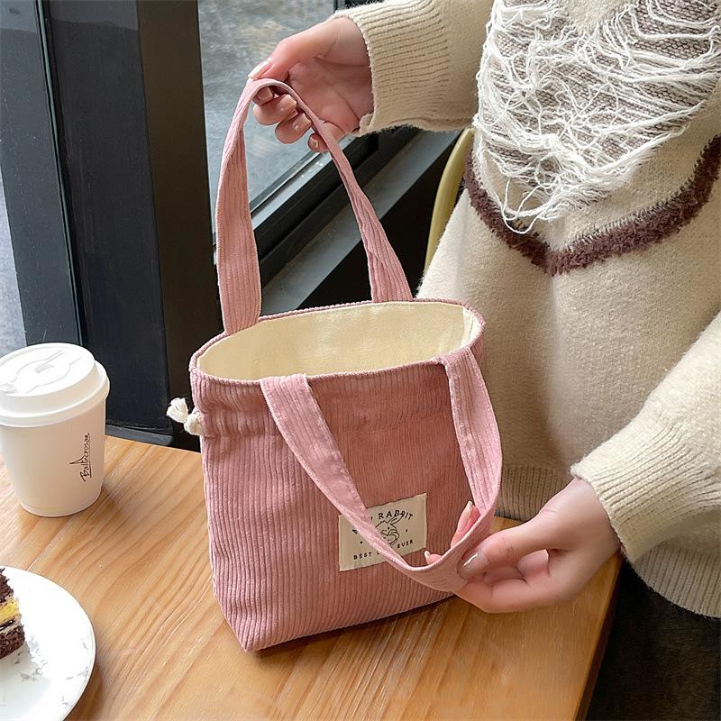 Fashion Corduroy Drawstring Handbags Protable Phone Pouch Makeup Bag Handbag for Women Travel Organizer Bags Wedding Supplies