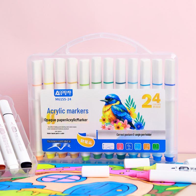 Multicolor Triangular Barrel Acrylic Markers for Students and Kids - Set of 12-60