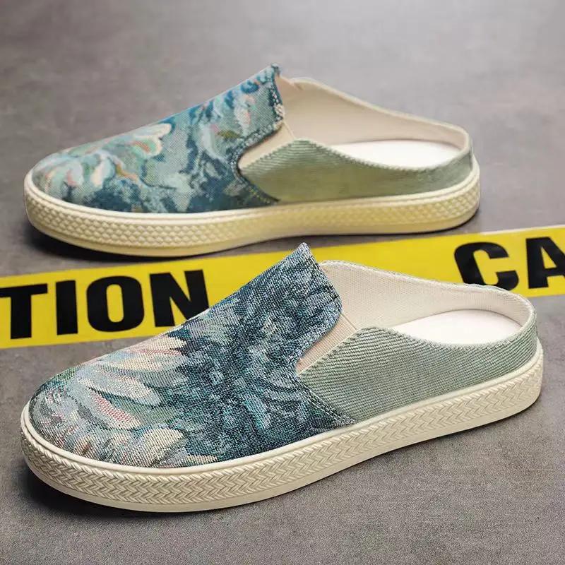

Мужские полутапочки, летняя новая повседневная обувь, полутапочки, дышащая парусиновая мягкая подошва, легкие прогулочные туфли, вулканизированная обувь 44