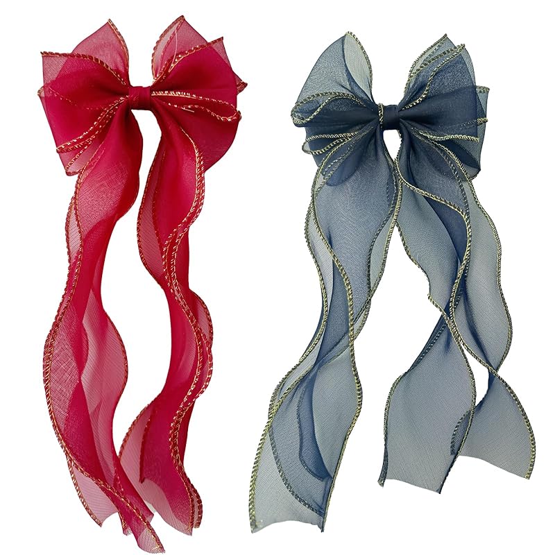 

lolita style ribbon hair ornament big ribbon princess bow knot hair accessories hair ribbon hair clip (blue and red)