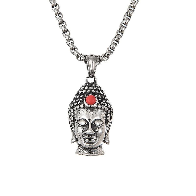 Accessories Retro Personality Accessories Necklace, Stainless Steel Buddha Sakyamuni Buddha Statue Men's Pendant