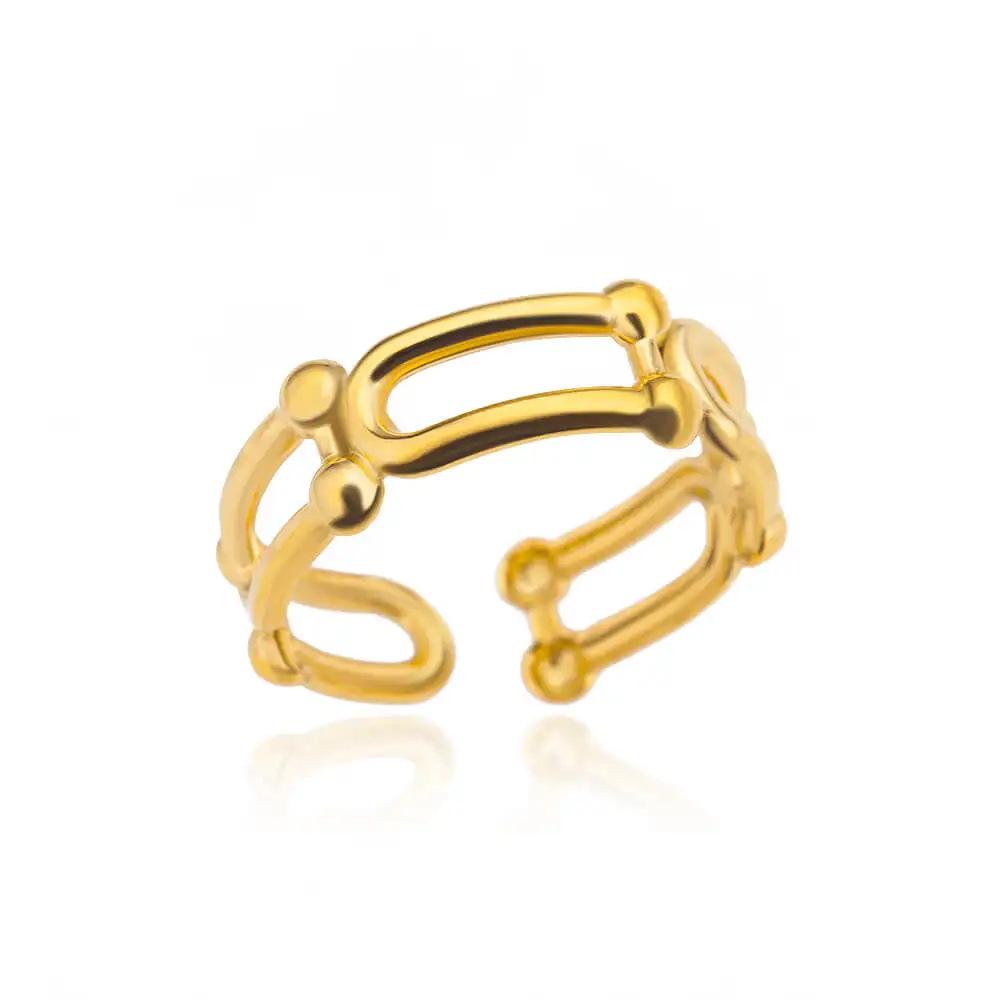 18K Gold Plated Stainless Steel Geometric Open Wide Band Unisex Ring