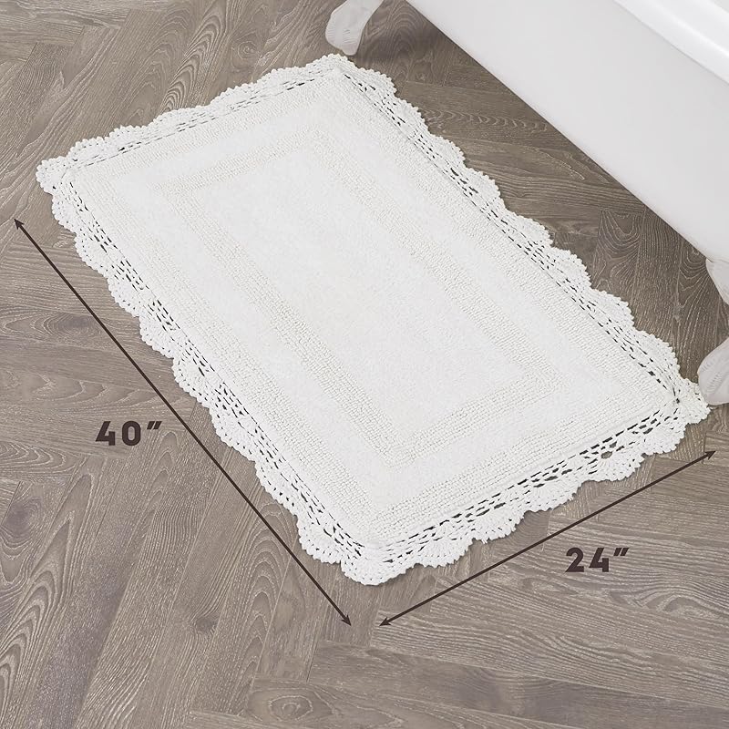 Laura Ashley Crochet Cotton 24x40 Bath Rug, Creamy White 24x40 белый