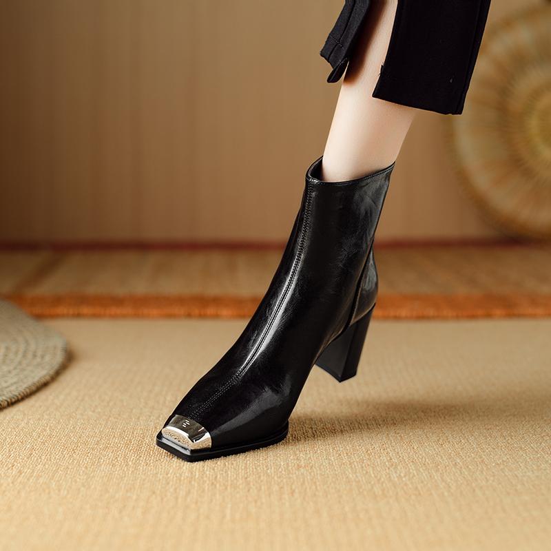 Mode 2024 Neue Herbst Damen Stiefel Kurze Stiefel Mode Eckige Zehenpartie Stiefeletten Hohe Absätze Winter Moderne Damenschuhe