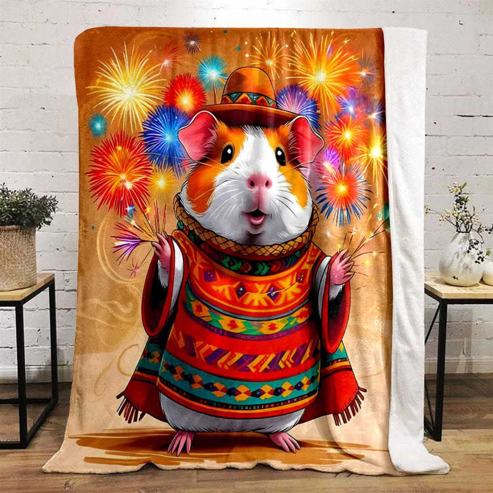 Guinea Pig Fiesta with Fireworks Print Blanket Soft and Cozy Perfect for the Living Room Bed Sofa or a Nap,gift