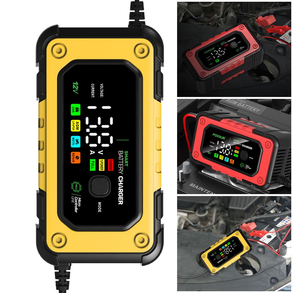 12V 7A Fully Automatic Smart Battery Charger LCD Display Power Pulse Repair Charger Large Screen for Car Motorcycle AGM GEL WET