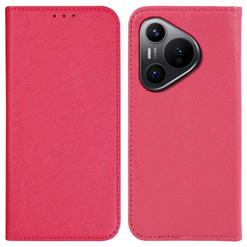 

For Huawei Pura 70 Case Cross Texture Leather Flip Phone Cover Magnetic Absorption Pink