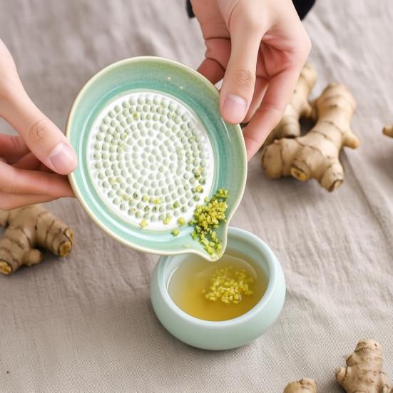 5Pcs/Set Ceramic Garlic Grater Plate with Pour Spout Ginger Cheese Manual Grinder with Raised