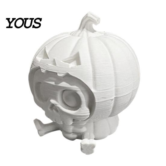 Cute Skull Doll Pumpkin Ornament, Hollow Ghost Face Design, 3D Printed Niche Halloween Tabletop Decor Detailed Layered Figurine, for