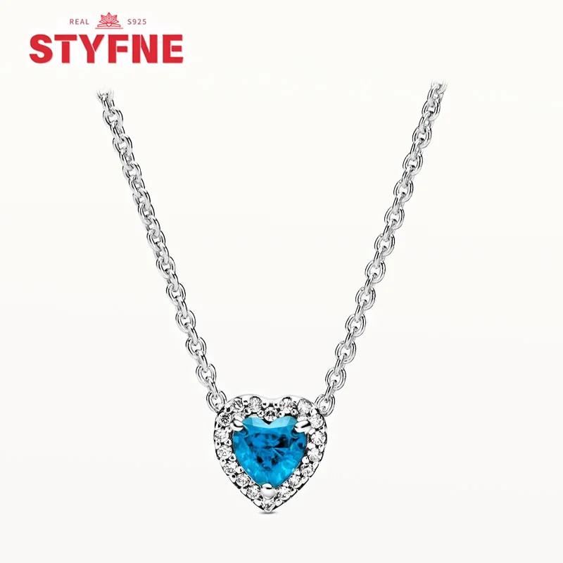 925 Silver Heart-Shaped Shiny Zircon Elevated Red&Pink&Blue&White Heart Necklace Lover's Gift Fine Jewelry for Women