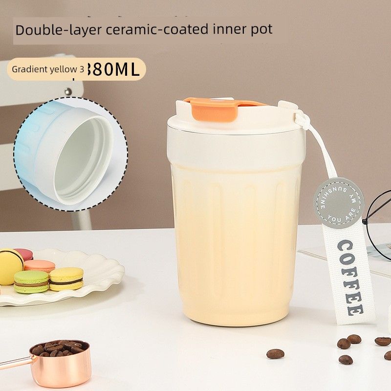 New Ceramic Inner Coffee Cup, Portable Large-Capacity Thermos Cup, Flip-Top Direct Drinking Cup, Portable Car Cup