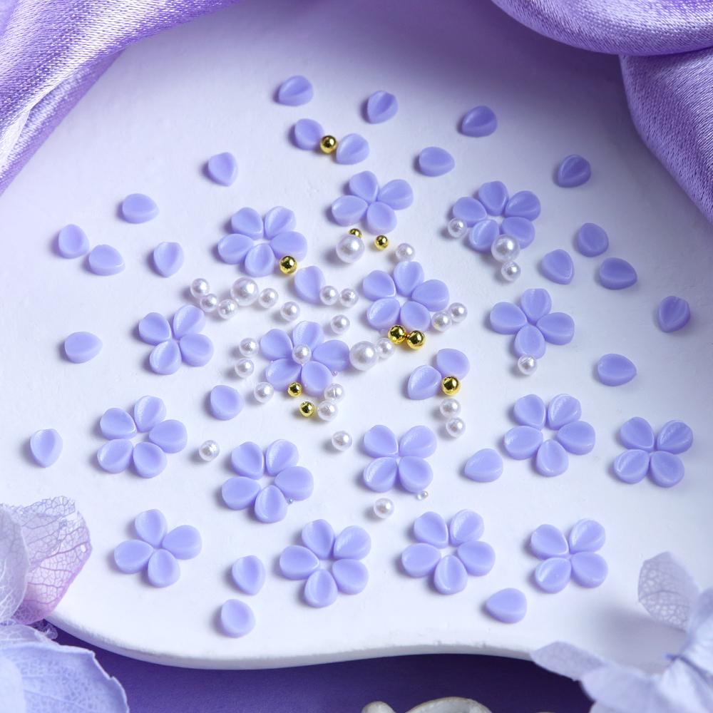150pcs Violet Carving Petals Nail Charms Flower Decoration Accessories Nail Parts Supplies for DIY Women's Nail Art Design