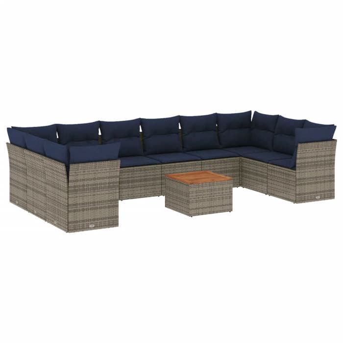 VidaXL Salon de Jardin avec Coussins 11 pcs, Canapés de Patio, Ensemble de Meubles, Mobilier de Terrasse Exterieur, Gris 3256166